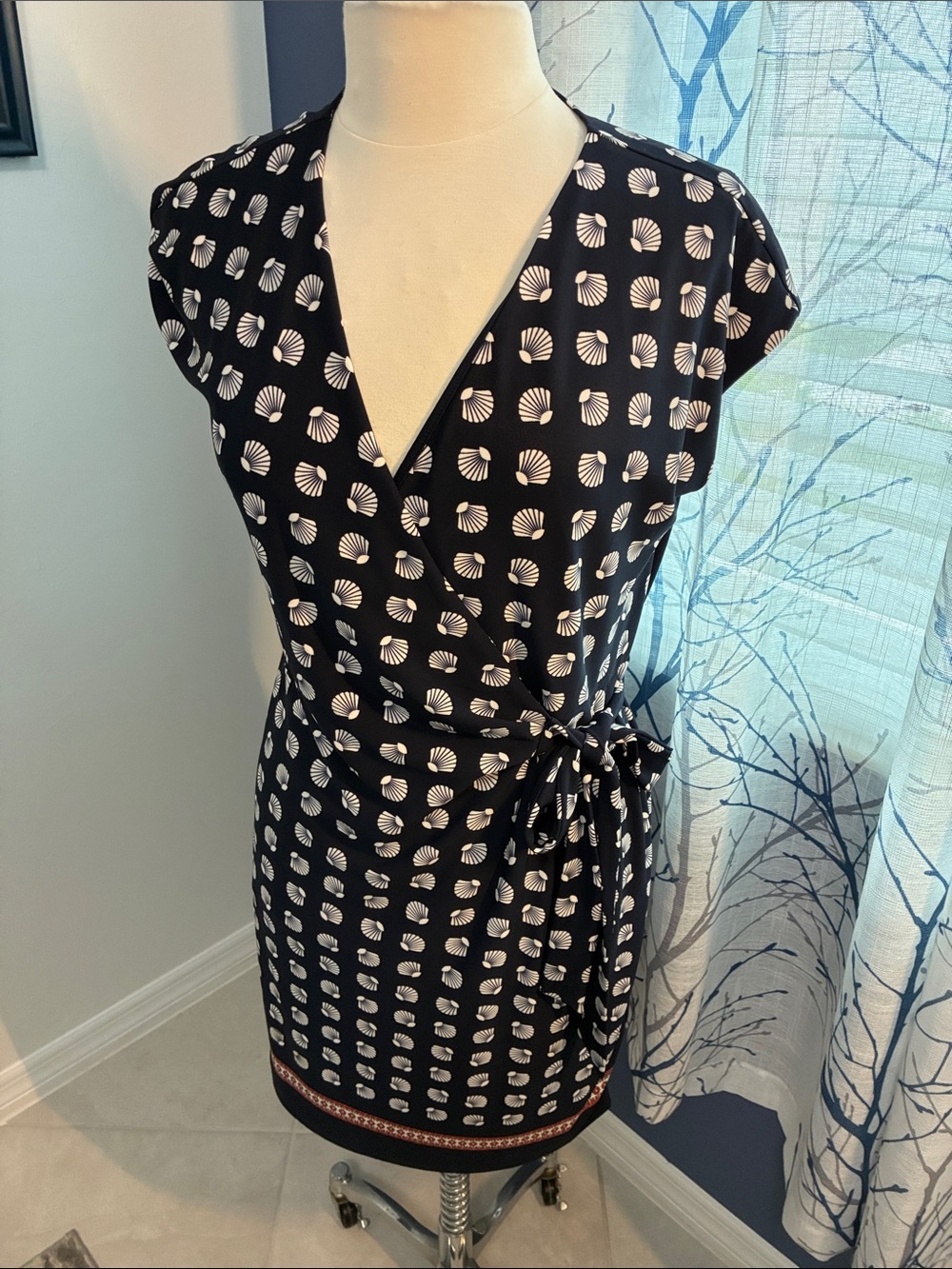 Ann Taylor Dark Navy Shell-Print Wrap Dress